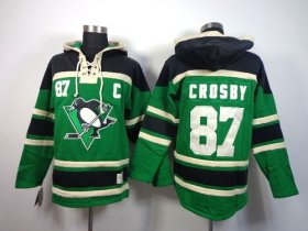 Wholesale Cheap Penguins #87 Sidney Crosby Green St. Patrick\'s Day McNary Lace Hoodie Stitched NHL Jersey