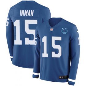 Wholesale Cheap Nike Colts #15 Dontrelle Inman Royal Blue Team Color Men\'s Stitched NFL Limited Therma Long Sleeve Jersey