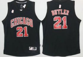 Wholesale Cheap Men\'s Chicago Bulls #21 Jimmy Butler All Black With Red Stitched NBA Adidas Revolution 30 Swingman Jersey
