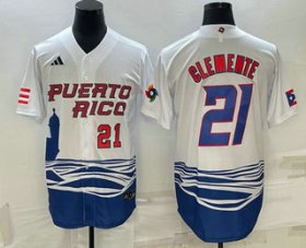 Cheap Men\'s Puerto Rico Baseball #21 Roberto Clemente Number 2023 White World Baseball Classic Stitched Jerseys