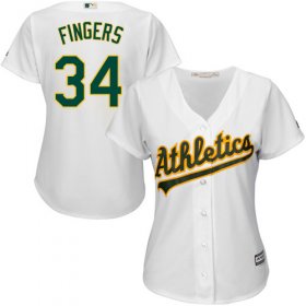 Wholesale Cheap Athletics #34 Rollie Fingers White Home Women\'s Stitched MLB Jersey