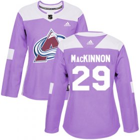 Wholesale Cheap Adidas Avalanche #29 Nathan MacKinnon Purple Authentic Fights Cancer Women\'s Stitched NHL Jersey
