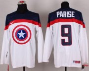 Wholesale Cheap Olympic Team USA #9 Zach Parise White Captain America Fashion Stitched NHL Jersey