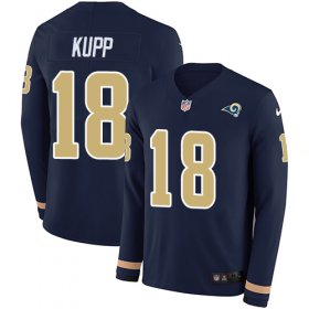 Wholesale Cheap Nike Rams #18 Cooper Kupp Navy Blue Team Color Men\'s Stitched NFL Limited Therma Long Sleeve Jersey