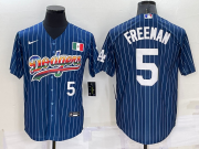 Wholesale Cheap Mens Los Angeles Dodgers #5 Freddie Freeman Number Rainbow Blue Red Pinstripe Mexico Cool Base Nike Jersey
