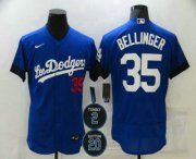 Wholesale Cheap Men's Los Angeles Dodgers #35 Cody Bellinger Blue #2 #20 Patch City Connect Flex Base Stitched Jersey