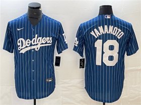 Cheap Men\'s Los Angeles Dodgers #18 Yoshinobu Yamamoto Navy Cool Base With Patch Stitched Jersey