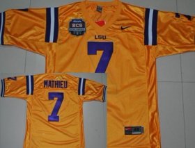 Wholesale Cheap LSU Tigers #7 Tyrann Mathieu 2012 BCS Bowl Yellow Jersey