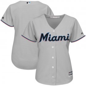 Wholesale Cheap Marlins Gray Majestic Women\'s Road Team Cool Base Stitched MLB Jersey