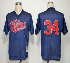 Wholesale Cheap Mitchell And Ness 1991 Twins #34 Kirby Puckett Navy Blue Stitched MLB Jersey