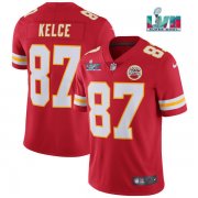 Wholesale Cheap Men’s Kansas City Chiefs #87 Travis Kelce Red Super Bowl LVII Patch Vapor Untouchable Limited Stitched Jersey