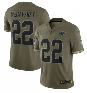 Wholesale Cheap Men\'s Carolina Panthers #22 Christian McCaffrey 2022 Olive Salute To Service Limited Stitched Jersey