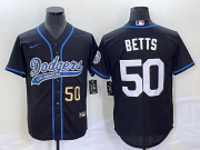 Wholesale Cheap Men's Los Angeles Dodgers #50 Mookie Betts Number Black With Patch Cool Base Stitched Baseball Jersey