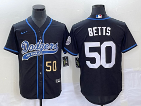 Wholesale Cheap Men\'s Los Angeles Dodgers #50 Mookie Betts Number Black With Patch Cool Base Stitched Baseball Jersey