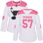 Wholesale Cheap Adidas Blues #57 David Perron White/Pink Authentic Fashion Stanley Cup Champions Women's Stitched NHL Jersey