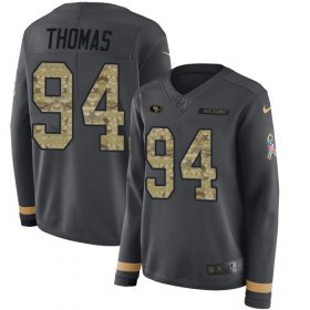 Wholesale Cheap Nike 49ers #94 Solomon Thomas Anthracite Salute to Service Women\'s Stitched NFL Limited Therma Long Sleeve Jersey