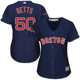 Wholesale Cheap Red Sox #50 Mookie Betts Navy Blue Alternate 2018 World Series Women\'s Stitched MLB Jersey