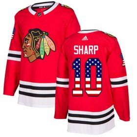 Wholesale Cheap Adidas Blackhawks #10 Patrick Sharp Red Home Authentic USA Flag Stitched Youth NHL Jersey