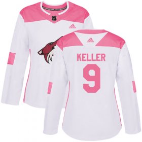 Wholesale Cheap Adidas Coyotes #9 Clayton Keller White/Pink Authentic Fashion Women\'s Stitched NHL Jersey