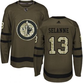 Wholesale Cheap Adidas Jets #13 Teemu Selanne Green Salute to Service Stitched NHL Jersey