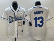 Wholesale Cheap Men's Los Angeles Dodgers #13 Max Muncy Number White With Patch Cool Base Stitched Baseball Jersey