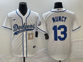 Wholesale Cheap Men\'s Los Angeles Dodgers #13 Max Muncy Number White With Patch Cool Base Stitched Baseball Jersey