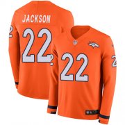 Wholesale Cheap Men's Broncos #22 Kareem Jackson Orange Team Color Men's Stitched NFL Limited Therma Long Sleeve Jersey