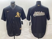 Cheap Men's Oakland Athletics Black Gold Team Big Logo Cool Base Stitched Baseball Jerseys