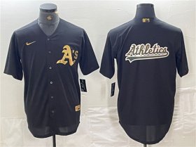 Cheap Men\'s Oakland Athletics Black Gold Team Big Logo Cool Base Stitched Baseball Jerseys