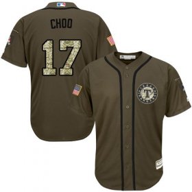 Wholesale Cheap Rangers #17 Shin-Soo Choo Green Salute to Service Stitched MLB Jersey