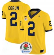 Cheap Men's Michigan Wolverines #2 Blake Corum 2023 F.U.S.E. Yellow Rose Bowl Patch Stitched Jersey