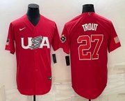 Cheap Men's USA Baseball #27 Mike Trout 2023 Red World Classic Stitched Jersey