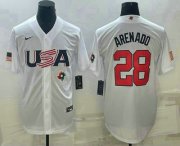 Cheap Men's USA Baseball #28 Nolan Arenado Number 2023 White World Baseball Classic Replica Stitched Jersey1
