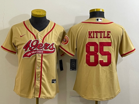 Wholesale Cheap Women\'s San Francisco 49ers #85 George Kittle Gold With Patch Cool Base Stitched Baseball Jersey