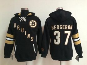 Wholesale Cheap Boston Bruins #37 Patrice Bergeron Black Women\'s Old Time Heidi NHL Hoodie