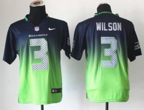 Wholesale Cheap Nike Seahawks #3 Russell Wilson Steel Blue/Green Men\'s Stitched NFL Elite Fadeaway Fashion Jersey