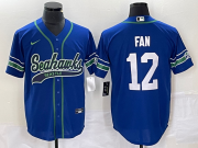 Wholesale Cheap Men's Seattle Seahawks #12 Fan Blue Blue With Patch Cool Base Stitched Baseball Jersey