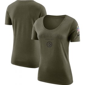 Wholesale Cheap Women\'s Pittsburgh Steelers Nike Olive Salute to Service Legend Scoop Neck T-Shirt