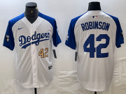 Cheap Men's Los Angeles Dodgers #42 Jackie Robinson Number White Blue Fashion Stitched Cool Base Limited Jersey
