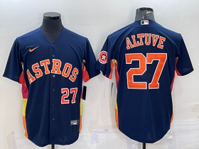 Wholesale Cheap Men\'s Houston Astros #27 Jose Altuve Number Navy Blue With Patch Stitched MLB Cool Base Nike Jersey