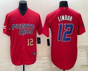 Cheap Men's Puerto Rico Baseball #12 Francisco Lindor Number 2023 Red World Baseball Classic Stitched Jersey
