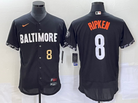 Wholesale Cheap Men\'s Baltimore Orioles #8 Cal Ripken Jr Number Black 2023 City Connect Flex Base Stitched Jersey 2