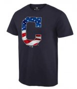 Wholesale Cheap Men's Cleveland Indians USA Flag Fashion T-Shirt Navy Blue