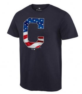 Wholesale Cheap Men\'s Cleveland Indians USA Flag Fashion T-Shirt Navy Blue