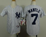 Wholesale Cheap Yankees #7 Mickey Mantle White Stitched Youth Name Back MLB Jersey