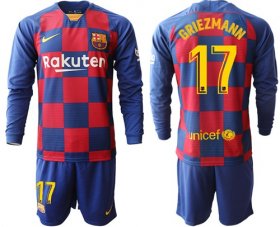 Wholesale Cheap Barcelona #17 Griezmann Home Long Sleeves Soccer Club Jersey