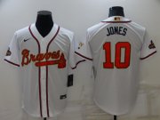 Wholesale Cheap Men's Atlanta Braves #10 Chipper Jones 2022 White Gold World Series Champions Program Cool Base Stitched Baseball Jersey