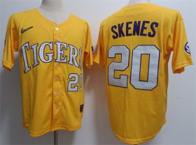 Cheap Men\'s LSU Tigers #20 Paul Skenes Gold 2023 Stitched Baseball Jersey