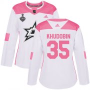 Cheap Adidas Stars #35 Anton Khudobin White/Pink Authentic Fashion Women's 2020 Stanley Cup Final Stitched NHL Jersey