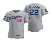 Wholesale Cheap Men's Los Angeles Dodgers #22 Clayton Kershaw Gray 2020 World Series Authentic Road Flex Nike Jersey